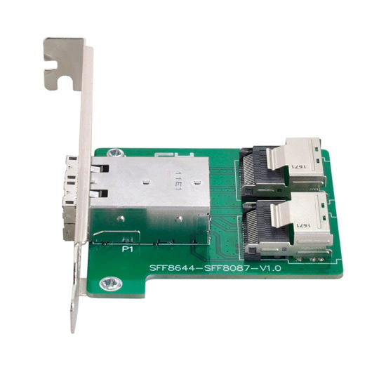 Picture of ChenYang CY SFF-8644 Mini SAS HD Dual Ports to Internal Mini SAS SFF-8087 PCBA Female Adapter with Low Profile Bracket