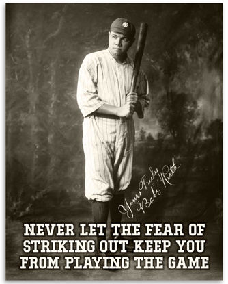 Picture of Baseball Decor - Never Let The Fear - Babe Ruth - Baseball Wall Decor 11x14 Unframed Art Print - Great Boy/Girl's Baseball Room Decor and Gift, Baseball Poster Sports Vintage Decor