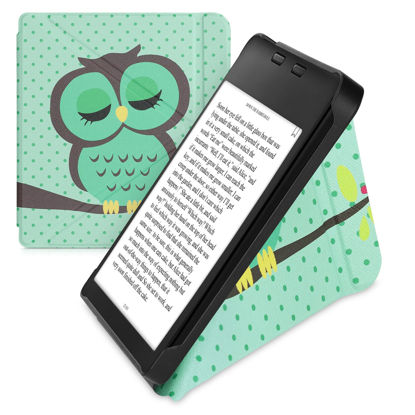 Picture of kwmobile Origami Case Compatible with Kobo Libra 2 - Case Slim Premium PU Leather Cover with Stand - Sleeping Owl Turquoise/Brown/Mint