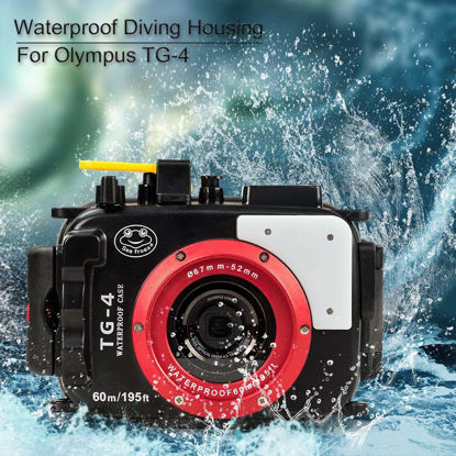 Picture of Sea Frogs 195FT/60M Underwater Camera Waterproof Diving housing for Olympus TG-4 Black (Housing + Red Filter)