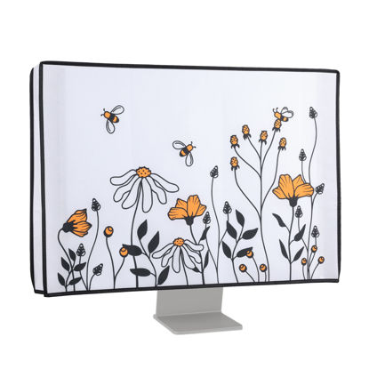 Picture of kwmobile Computer Monitor Cover Compatible with 27-28" Monitor - Bees and Flowers Black/Orange/White