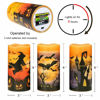 Picture of Eldnacele Halloween Flameless Flickering LED Candles with 6-Hour Timer, Battery Operated Wax Candles Assorted Decals Witch, Bats, Castle Set of 3 for Decoration