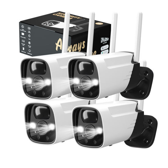 Picture of 4 Pack 2K Security Cameras Wireless Outdoor,15000mAh Long-Lasting Battery Powered WiFi Surveillance Camera with Color Night Vision, 2-Way Audio, Support Alexa, Free Could Storage, AI Detection