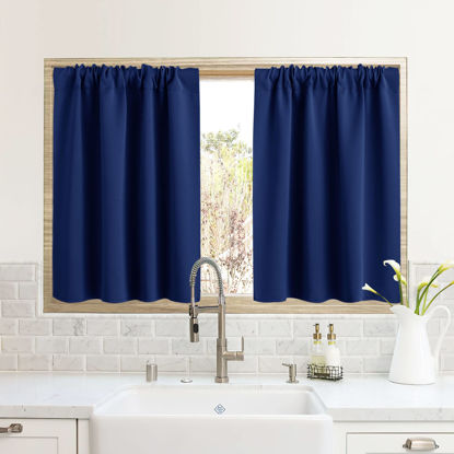 Picture of RYB HOME RV Camper Door Window Curtains -Blackout Privacy Curtains & Drapes for Bathroom Bedroom Kitchen Portable Travel Trailer Small Window Decor, W 34 x L 24, Marine Blue, 2 Panels