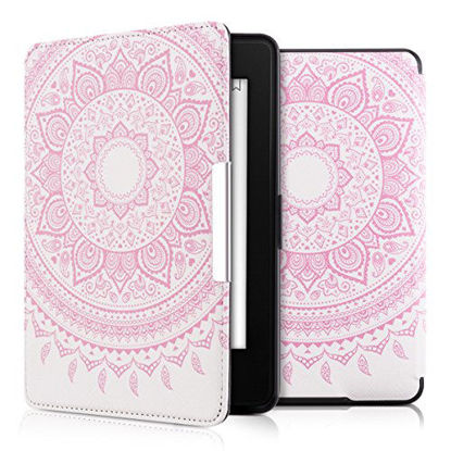 Picture of kwmobile Case for Amazon Kindle Paperwhite - Book Style PU Leather Protective e-Reader Cover Folio Case - light pink white