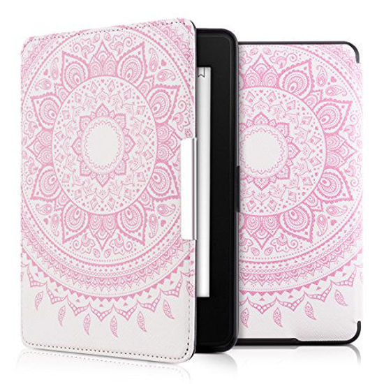 Picture of kwmobile Case for Amazon Kindle Paperwhite - Book Style PU Leather Protective e-Reader Cover Folio Case - light pink white