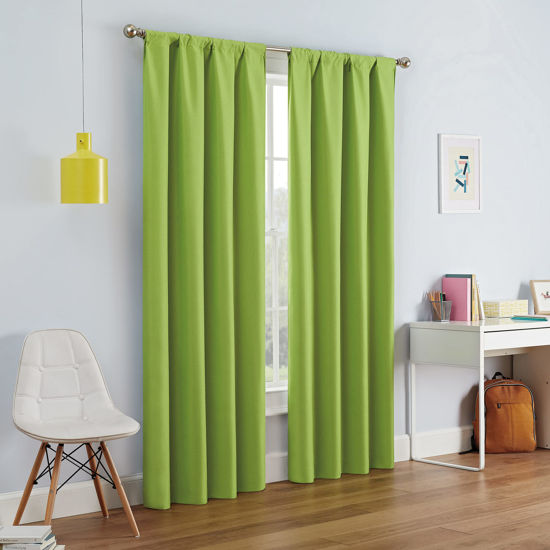 Picture of ECLIPSE Kendall Modern Blackout Thermal Rod Pocket Window Curtain for Bedroom or Living Room (1 Panel), 42" x 54", Lime