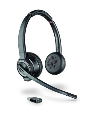 Picture of Plantronics - Savi 8220 UC USB-A Wireless DECT Headset (Poly) - Dual Ear (Stereo) - Connect to PC/Mac via USB-A Bluetooth Adapter - Active Noise Canceling (ANC) - Works with Teams (Certified), Zoom