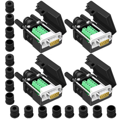 Picture of ANMBEST 4PCS DB9 Male Breakout Connector,DB9 Solderless RS232 D-SUB Serial to 9-pin Port Terminal Adapter Connector Breakout Board with Case Long Bolts Tail Pipe