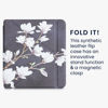 Picture of kwmobile Origami Case Compatible with Kobo Libra 2 - Case Slim Premium PU Leather Cover with Stand - Magnolias Taupe / White / Dark Grey