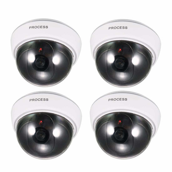 Picture of uxcell Fake Security Camera Dummy Dome CCTV with Blinking Red LED Warning Alert Light for Home Outdoor Indoor White 4pcs