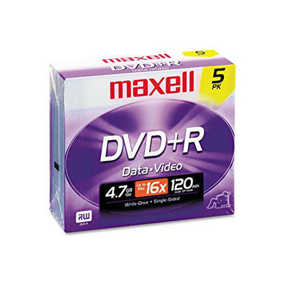 Picture of Maxell 639002 DVD+R Discs, 4.7GB, 16x, w/Jewel Cases, Silver, 5/Pack