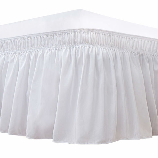 Picture of Biscaynebay Wrap Around Bed Skirts for Full & Full XL Beds 17" Drop, White Adjustable Elastic Dust Ruffles Easy Fit Wrinkle & Fade Resistant Silky Luxurious Fabric Solid Machine Washable