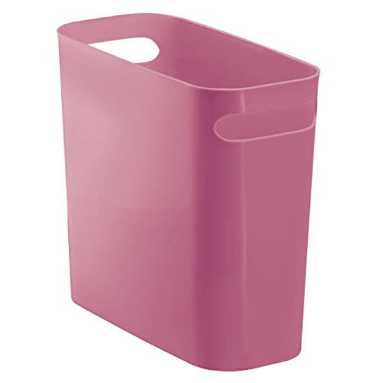 Picture of mDesign Plastic Small Trash Can, 1.5 Gallon/5.7-Liter Wastebasket, Garbage Container Bin with Handles for Bathroom, Kitchen, Home Office - Holds Waste, Recycling, 10" High - Aura Collection, Rose Pink