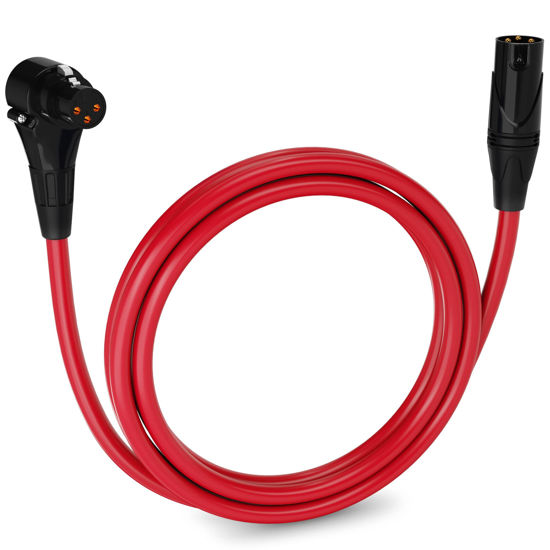 Picture of LyxPro 6 Feet Right Angle XLR Female to Male 3 Pin Mic Cord for Powered Speakers Audio Interface Professional Pro Audio Performance Camcorders DSLR Video Cameras and Recording Devices - Red