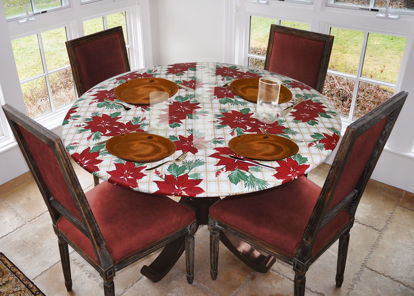 Picture of Covers For The Home Deluxe Elastic Edged Flannel Backed Vinyl Fitted Table Cover - Christmas Flower Pattern - Small Round - Fits Tables up to 40" - 44" Diameter