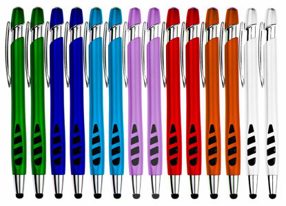 Picture of Stylus Pen for Touch Screens & Writing Pens, with Sensitive Stylus Tip - 2 in 1, for Your iPad, iPhone, Kindle, Nook, Samsung Galaxy, Tablets & Phones - Assorted Barrel Colors, Black Ink, 14 Pack