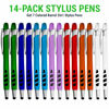 Picture of Stylus Pen for Touch Screens & Writing Pens, with Sensitive Stylus Tip - 2 in 1, for Your iPad, iPhone, Kindle, Nook, Samsung Galaxy, Tablets & Phones - Assorted Barrel Colors, Black Ink, 14 Pack