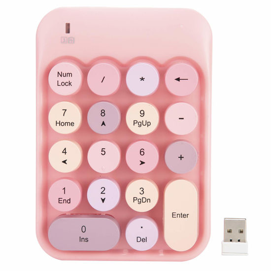 Picture of Mechanical Numeric Keypad, Cute Round Colorful Numpad Keyboard Wireless, 18-Key PBT Number Pad Mixed Color, for PC, Laptop, Notebook, etc(Pink)