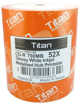 Picture of Titan (T5881199) 52X CD-R Glossy White Inkjet Metalized Hub Printable Media - 100 Pack