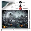 Picture of Avezano Halloween Photography Backdrop Full Moon Scary Night Castle Pumpkins Party Background Spooky Witch Bats Cemetery Child Kids Halloween Party Decorations Photoshoot Backdrops (8x6ft, Gray)