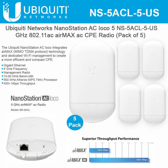 Picture of NanoStation Loco 5AC 5-Pack NS-5ACL-5-US 5GHz 802.11ac airMAX ac CPE Radio