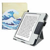 Picture of kwmobile Case Compatible with Kobo Libra H2O - Case PU Leather Cover with Magnet Closure, Stand, Strap, Card Slot - Japenese Wave Blue/White/Beige