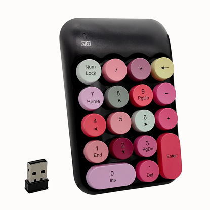 Picture of Wireless Number Pad, Ergonomic Cute Colorful Retro Mini Portable Numeric Keypad, Seaciyan 2.4G Cordless External Keyboard for Computer, Laptop (Black Red)