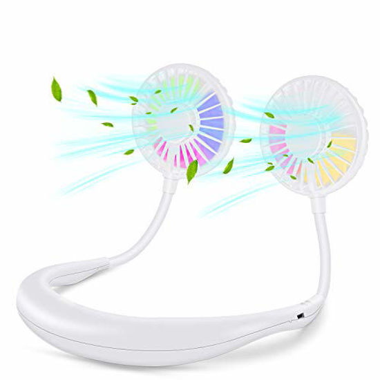 Picture of Neck Fan, XINBAOHONG Portable USB Rechargeable LED Fan Headphone Design Hand Free Personal Fan Wearable Cooler Fan with Dual Wind Head for Traveling Outdoor Office