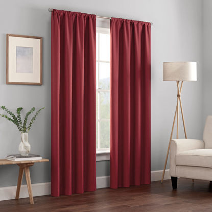 Picture of ECLIPSE Kendall Modern Blackout Thermal Rod Pocket Window Curtain for Bedroom or Living Room (1 Panel), 42" x 63", Ruby