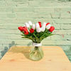 Picture of Mandy's 20pcs Red and White Flowers Artificial Tulip Silk Flowers 13.5" for Home Kitchen Wedding Decorations