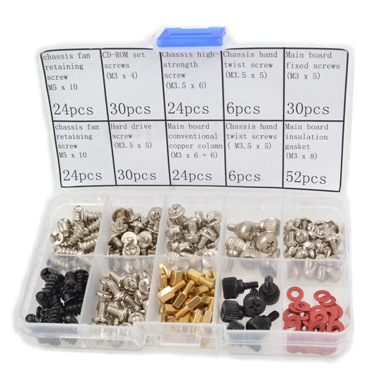 Picture of Kalanution 250pcs Personal Computer Screws & Standoffs Set Assortment Kit for Mother Board, Computer PC Spacer Screws Assortment Kit for Hard Drive Computer Case Motherboard Fan Power Graphics