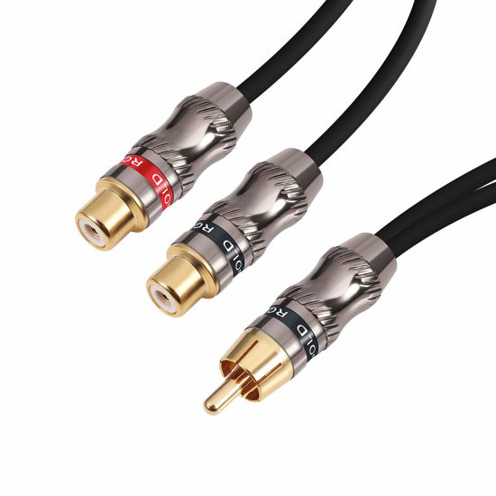 Picture of Devinal RCA Splitter, RCA 1 Male to 2 Female Cable Adapter, Stereo Audio RCA Y-Cable Heavy Duty, subwoofer Splitter Gold Plated 10" (25 cm)