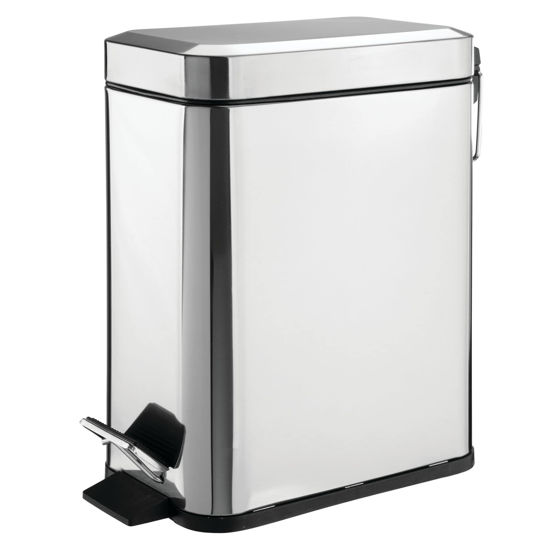 Picture of mDesign Small Modern 1.3 Gallon Rectangle Metal Lidded Step Trash Can, Compact Garbage Bin with Removable Liner Bucket and Handle for Bathroom, Kitchen, Craft Room, Office, Garage - Chrome