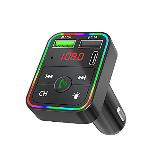 Picture of Bluetooth FM Transmitter ,Wireless Bluetooth Car Adapter Bluetooth Radio for Car, MP3 Player with 3.1A Dual USB PD TypeC Charge, Hands Free Calling Auto TF U Disk