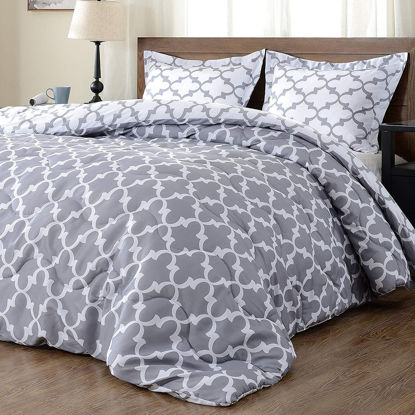 Picture of downluxe Lightweight Printed Comforter Set (Twin,Grey) with 1 Pillow Sham - 2-Piece Set - Down Alternative Reversible Comforter