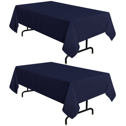 Picture of sancua 2 Pack Navy Tablecloth 60 x 102 Inch, Rectangle 6 Feet Table Cloth - Stain and Wrinkle Resistant Washable Polyester Table Cover for Dining Table, Buffet Parties and Camping