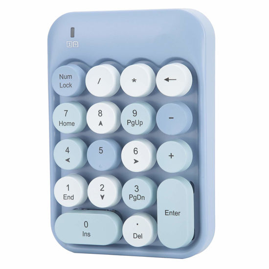 Picture of Wireless Numeric Keypad, Mini Digital Numpad 18 Keys Ergonomic Number Pad Keyboard with 2.4G USB Receiver & Chocolate Keycap for Laptop/PC/Desktop(Blue)