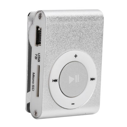 Picture of MP3 Player with Bluetooth Portable Music Player Mini MP3 Back‑Clip Player Durable with Memory Card and Cable(Silver)