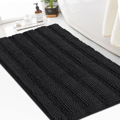 Picture of Turquoize Chenille Bath Rugs Shaggy Bathroom Rugs Non Slip Bath Mat for Bathroom 24 x 36 Dove Bath Rug for Bathroom Extra Soft and Absorbent Area Rug, 24"x 36", Black