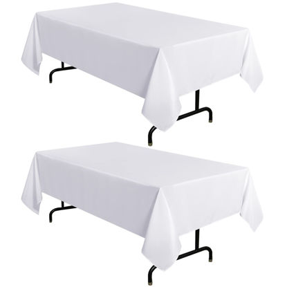 Picture of sancua 2 Pack White Tablecloth 54 x 78 Inch, Rectangle 4 Feet Table Cloth - Stain and Wrinkle Resistant Washable Polyester Table Cover for Dining Table, Buffet Parties and Camping
