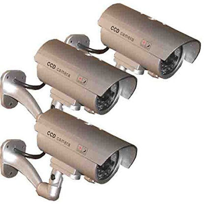 Picture of 3 Pack - JYtrend (TM) Outdoor Dummy Fake Security Camera with Inflared LEDs Blinking Light, Silver