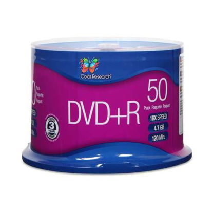 Picture of Color Research Cake Box DVD+R, 16X, 120 mins, 4.7GB, 50/Pk