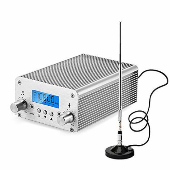 Picture of 15W/7W FM Transmitter,Fm Transmitter for Church,Fm Broadcast Transmitter, 87~108MHz FM Radio Transmitter High-Fidelity Audio FM Transmitter, Transmission Distance of 1000M in Open Place (Silver 15W)