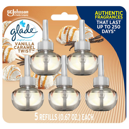 Picture of Glade PlugIns Refills Air Freshener, Scented and Essential Oils for Home and Bathroom, Vanilla Caramel Twist, 3.35 Fl Oz, 5 Count