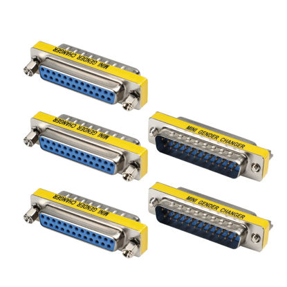 Picture of Fielect DB25 VGA Gender Changer 25 Pin Female to Male 2-Row Mini Gender Changer Coupler Adapter Connector for Serial Applications Blue Pack of 5