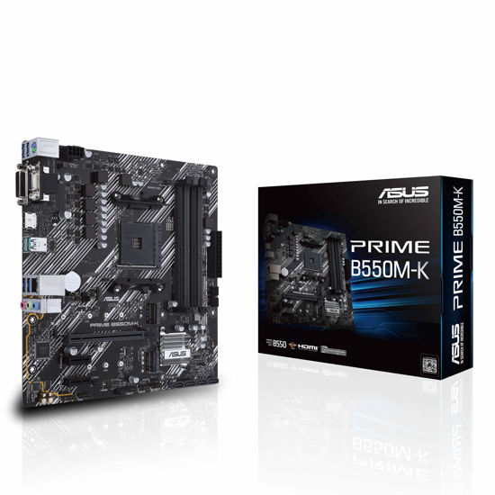 Picture of ASUS Prime B550M-K AMD AM4 Zen 3 Ryzen 5000 & 3rd Gen Ryzen Micro-ATX Motherboard (PCIe 4.0, ECC Memory, 1Gb LAN, Dual M.2, USB 3.2 Gen 2 Type-A,HDMI 2.1 4K@60Hz, DVI, D-Sub) Silver