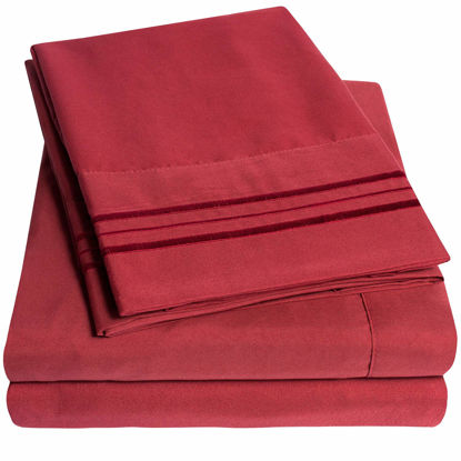 Picture of 1500 Supreme Collection Extra Soft Split King Sheets Set, Burgundy - Luxury Bed Sheets Set with Deep Pocket Wrinkle Free Bedding, Over 40 Colors, Split King Size, Burgundy