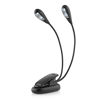 Picture of LIGHTINGVIEW(TM) Mini Reading LED Lamp, 2 Heads by 2 Flex Necks, Clip On Music Stand, Table, Bed, Computer, for Kids, Adults, White in 4 Brightness, by USB or 3 AAA Batteries(Batteries NOT Included)