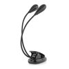 Picture of LIGHTINGVIEW(TM) Mini Reading LED Lamp, 2 Heads by 2 Flex Necks, Clip On Music Stand, Table, Bed, Computer, for Kids, Adults, White in 4 Brightness, by USB or 3 AAA Batteries(Batteries NOT Included)